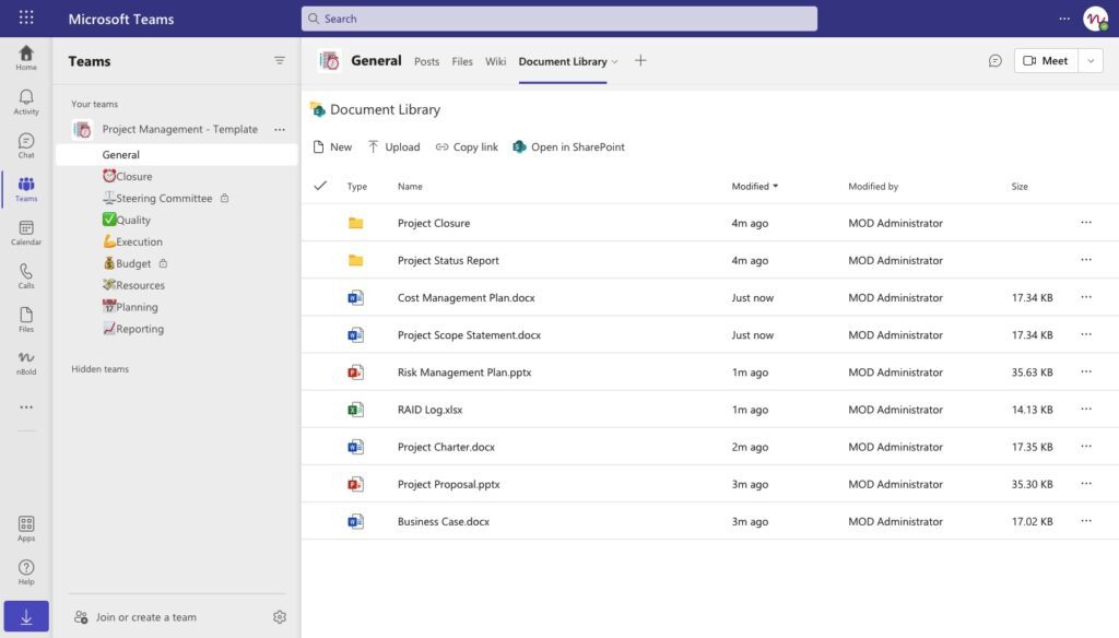 Project Management Microsoft Teams