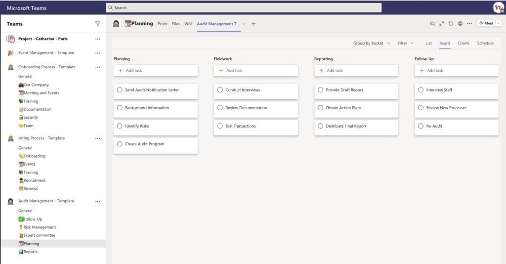 Microsoft Planner Template for Audit management 