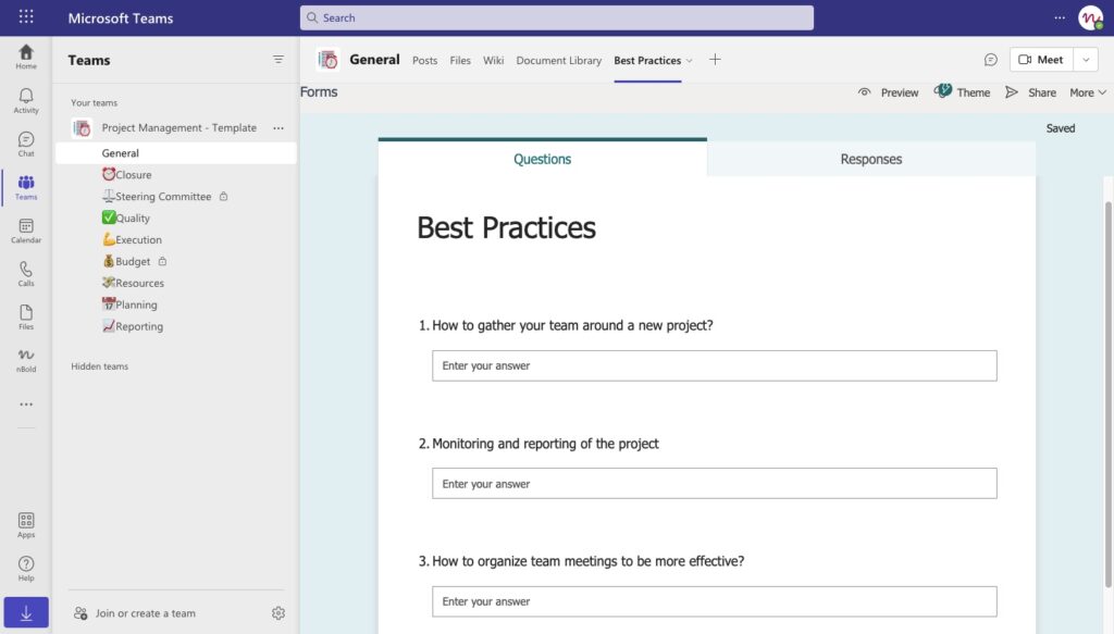 Project Management Microsoft Teams