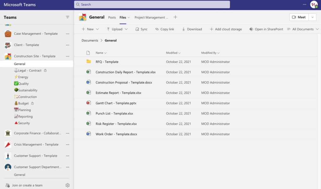 Construction Site Microsoft Teams Template