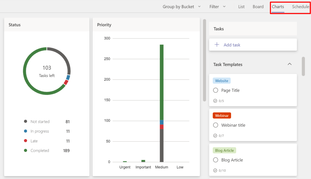 planner chart and schedule view