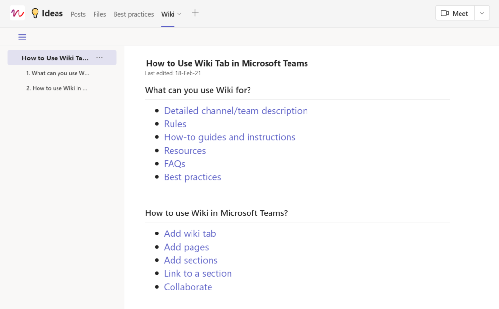 microsoft teams wiki