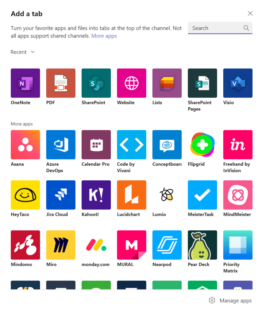 apps supported in shared channels in teams