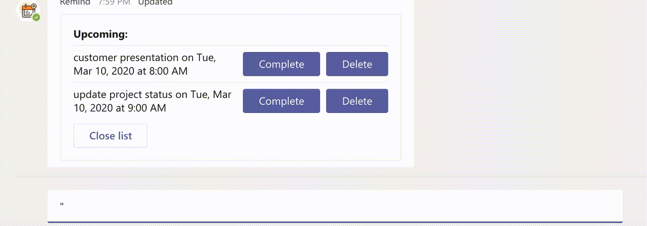 Remins app in Microsoft Teams