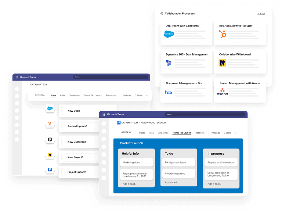 Microsoft Teams apps integration, Salesforce, HubSpot, Asana, Miro, box