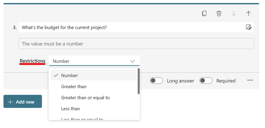 restrictions in Microsoft forms