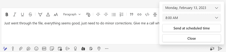 send a message at scheduled time in Microsoft teams